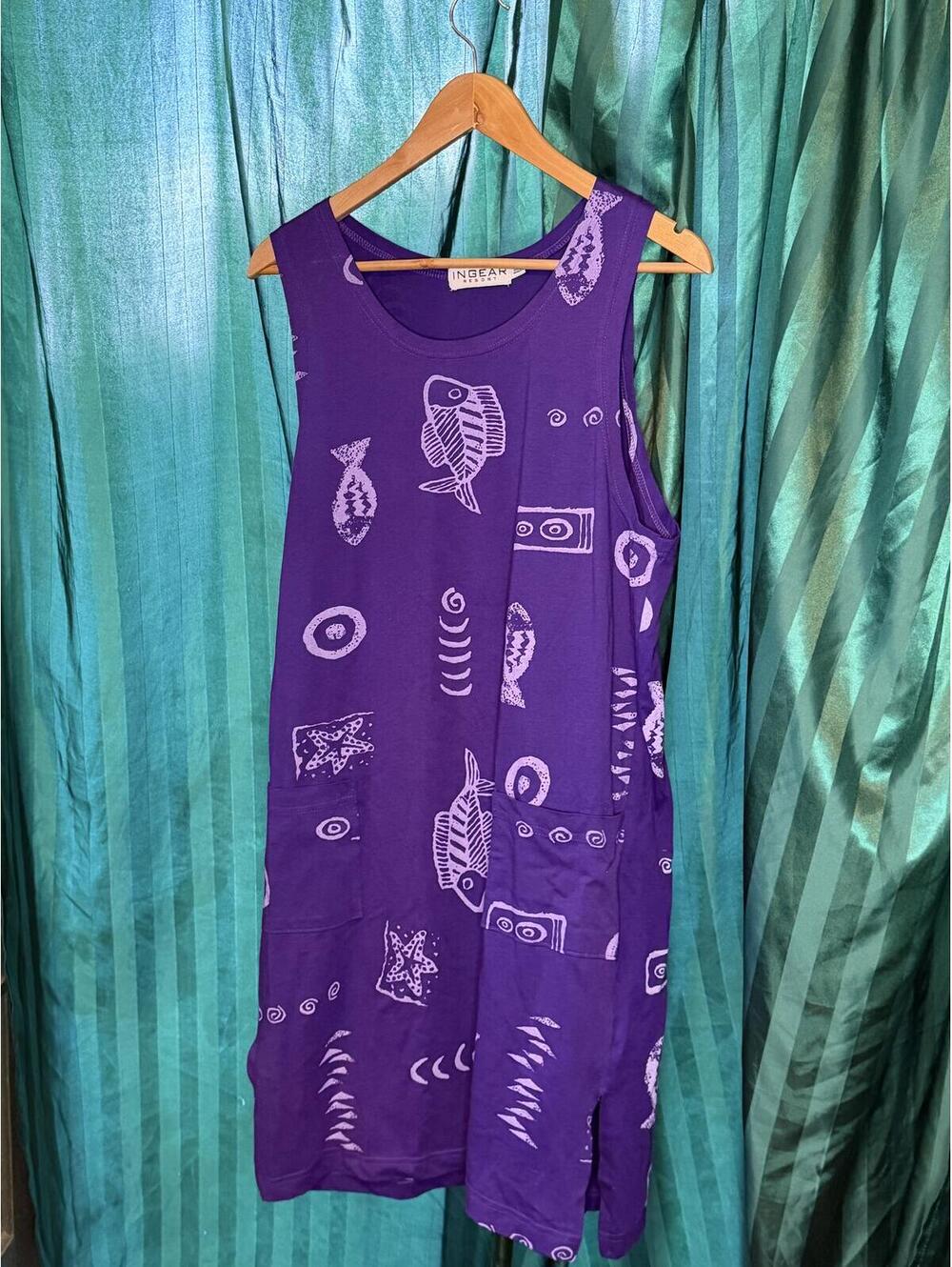 Ingear Purple Fish Print Sleeveless Tunic Dress